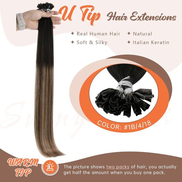 Human Hair Extensions 18in Straight Black to Blonde Ombre Light Weight - Picture 2 of 9